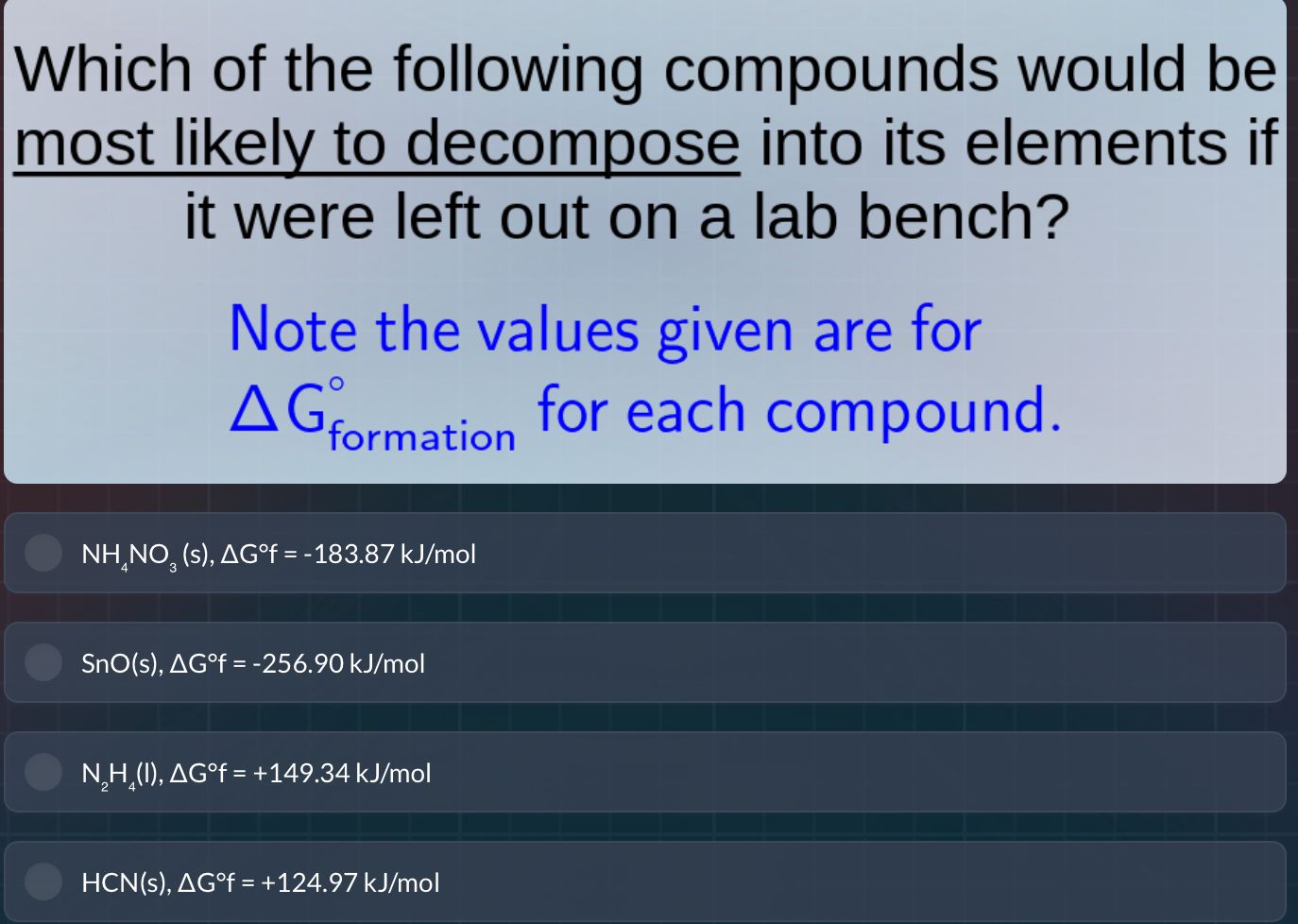 which of the following compounds would be most likely to decompose into…