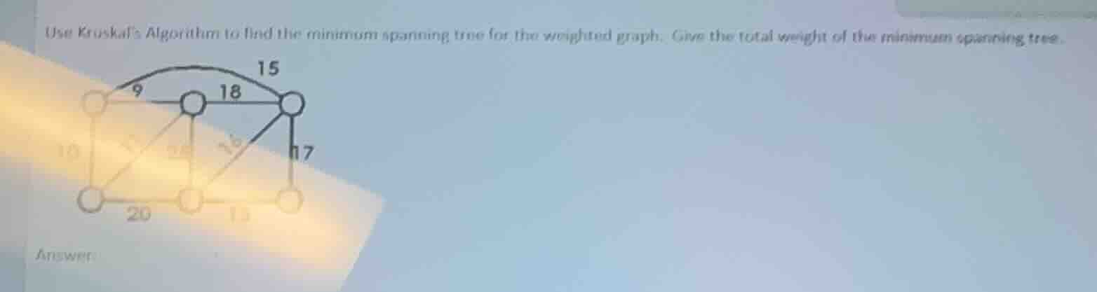 use kruskals algorithm to find the minimum spanning tree for the weight…