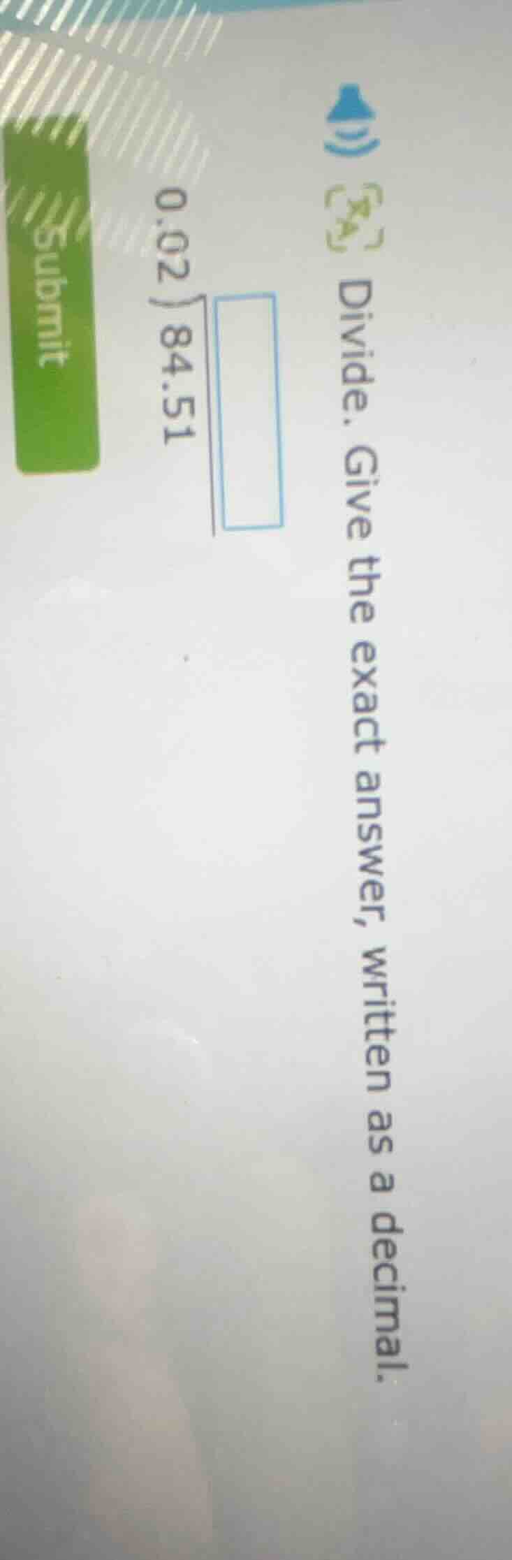 divide. give the exact answer, written as a decimal. \\(\\begin{array}{…