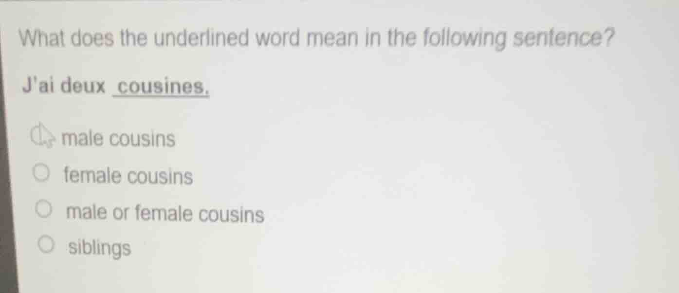 what does the underlined word mean in the following sentence? jai deux …