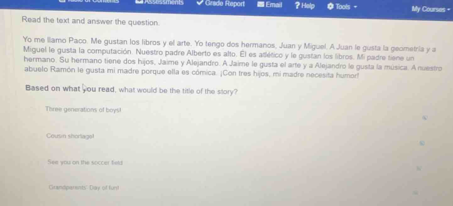 read the text and answer the question. yo me llamo paco. me gustan los …