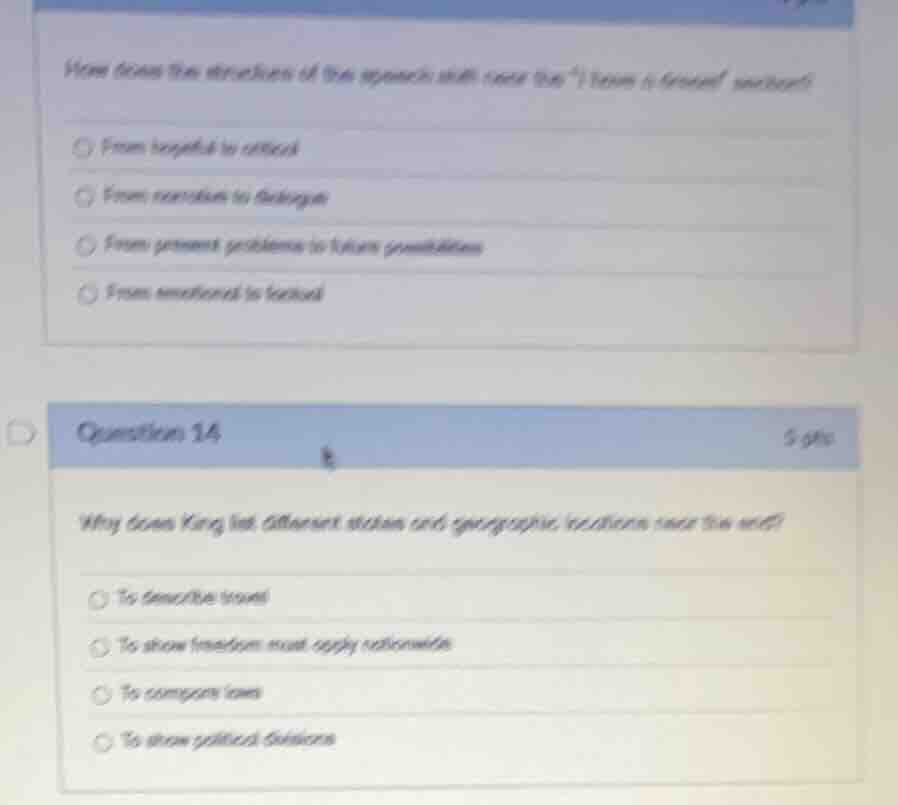 how does the structure of the speech shift near the \i have a dream\ se…