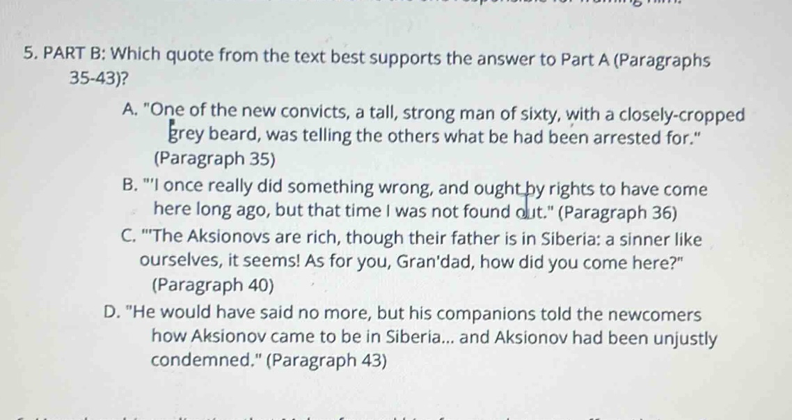 5. part b: which quote from the text best supports the answer to part a…
