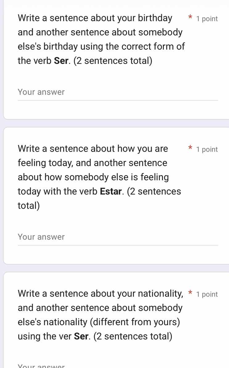 write a sentence about your birthday and another sentence about somebod…