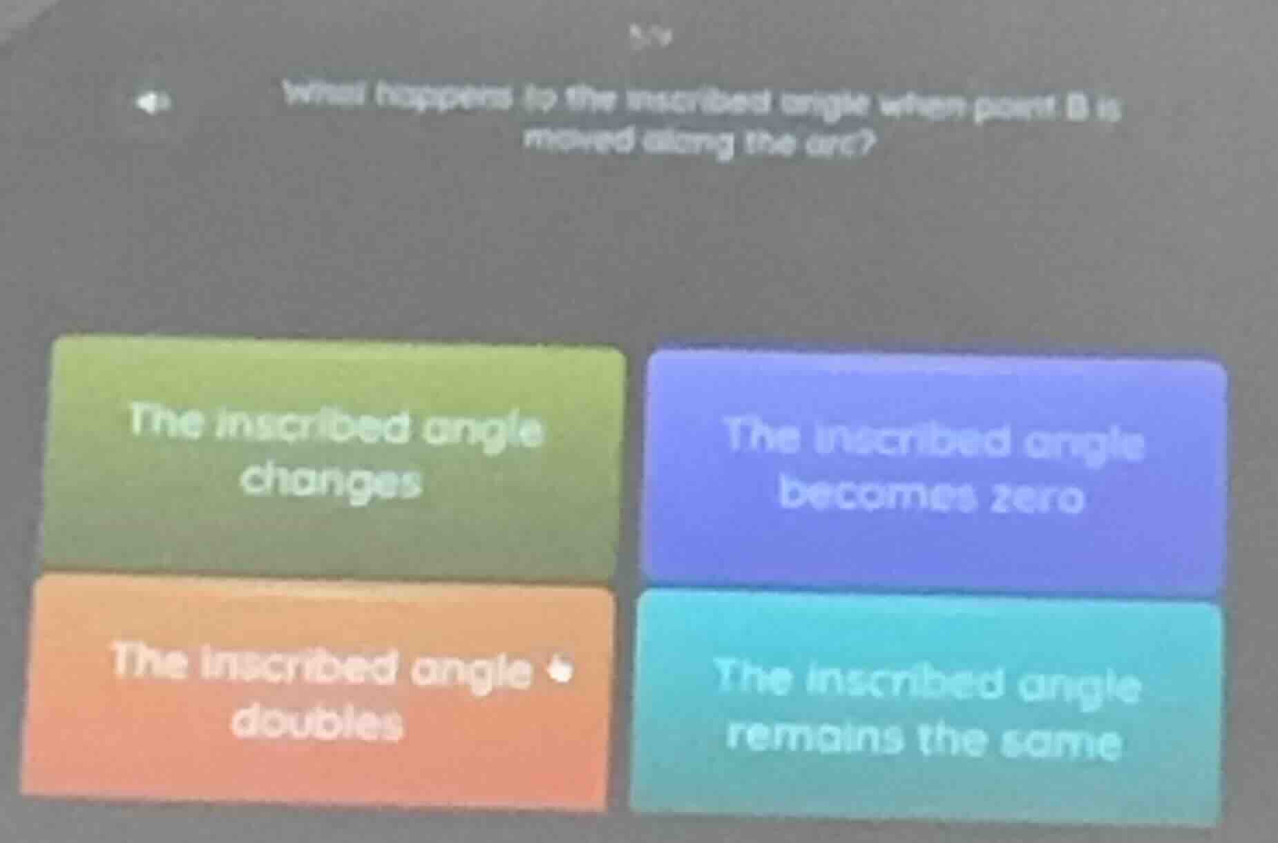 what happens to the inscribed angle when point b is moved along the arc…