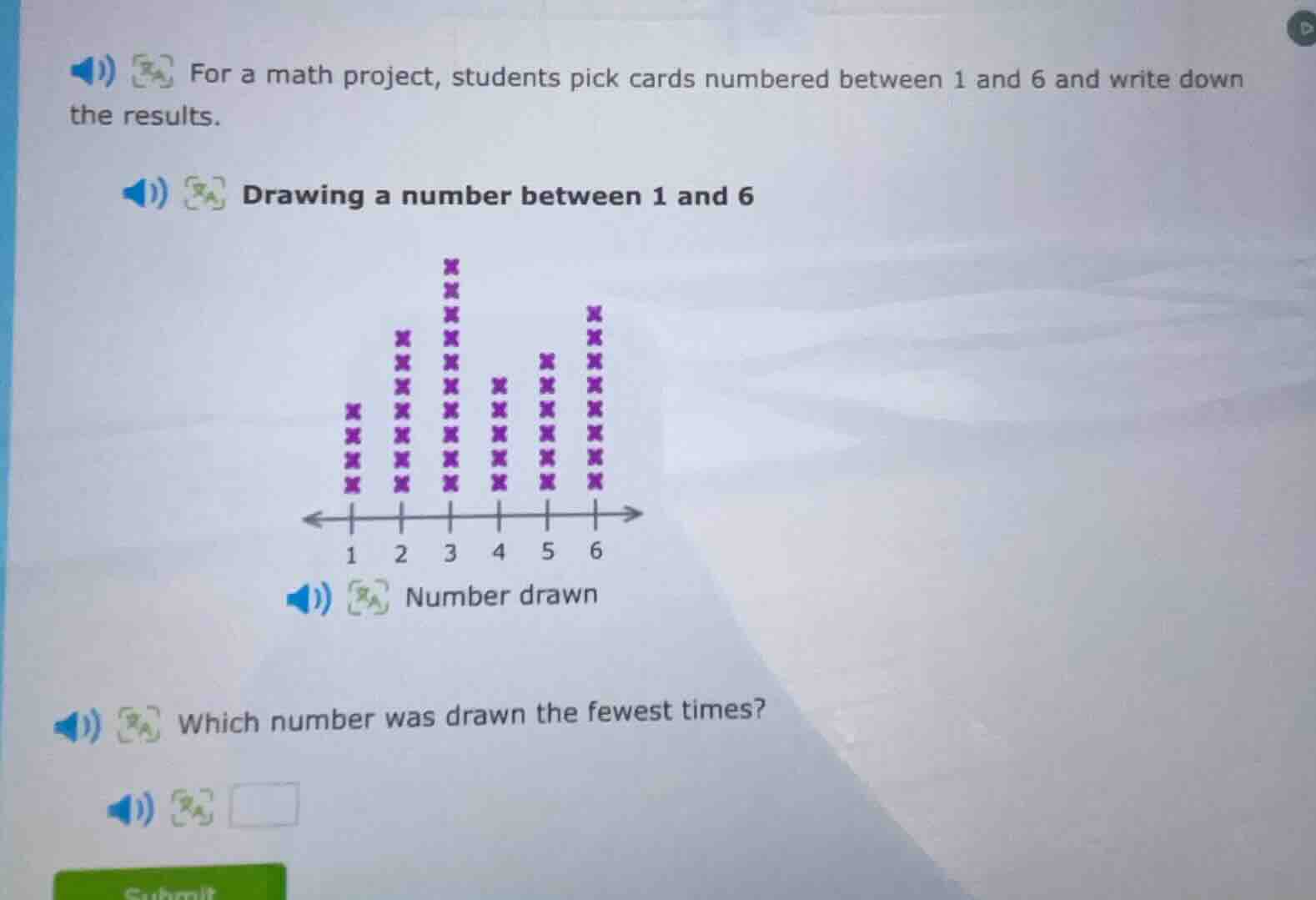 for a math project, students pick cards numbered between 1 and 6 and wr…