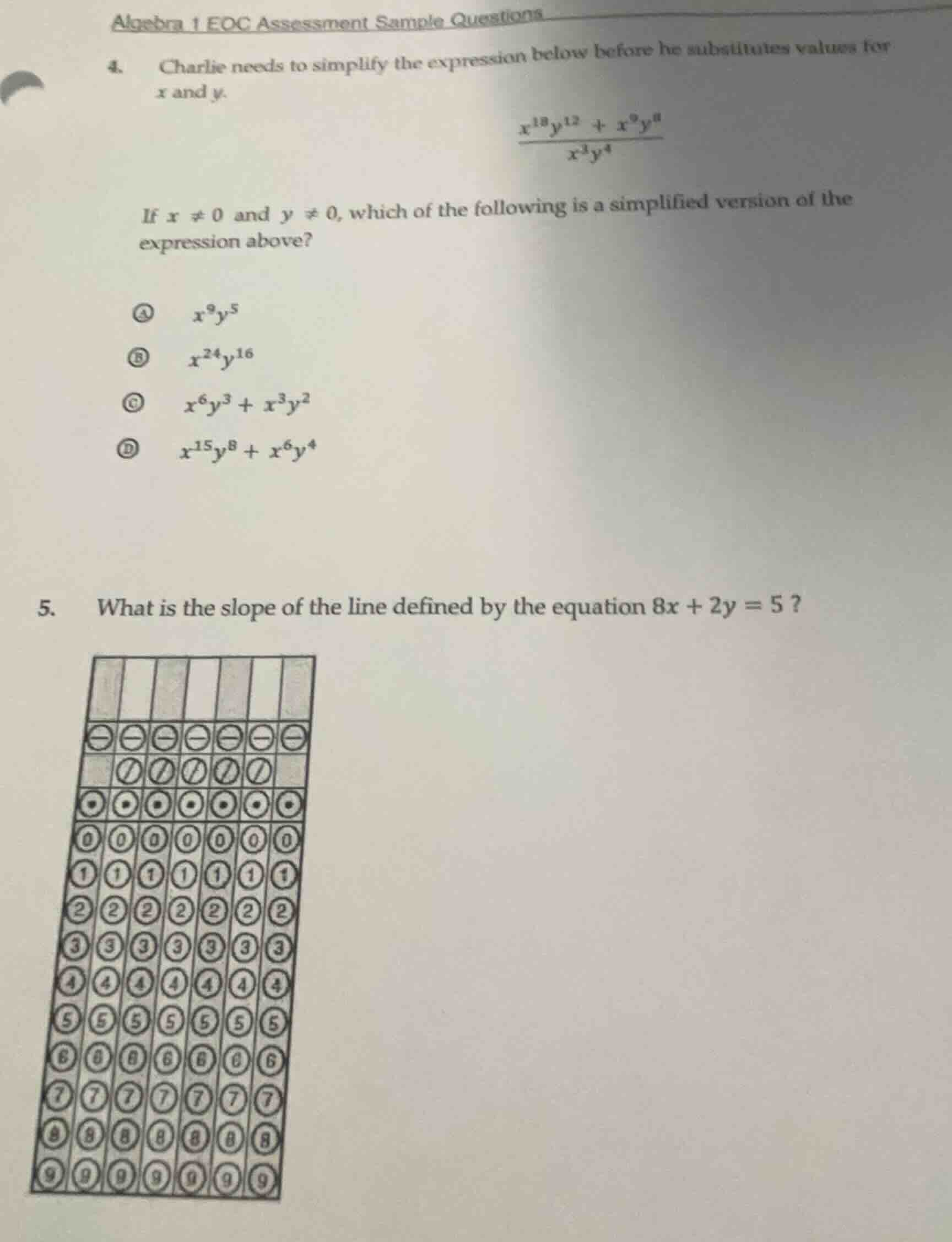 algebra 1 eoc assessment sample questions 4. charlie needs to simplify …