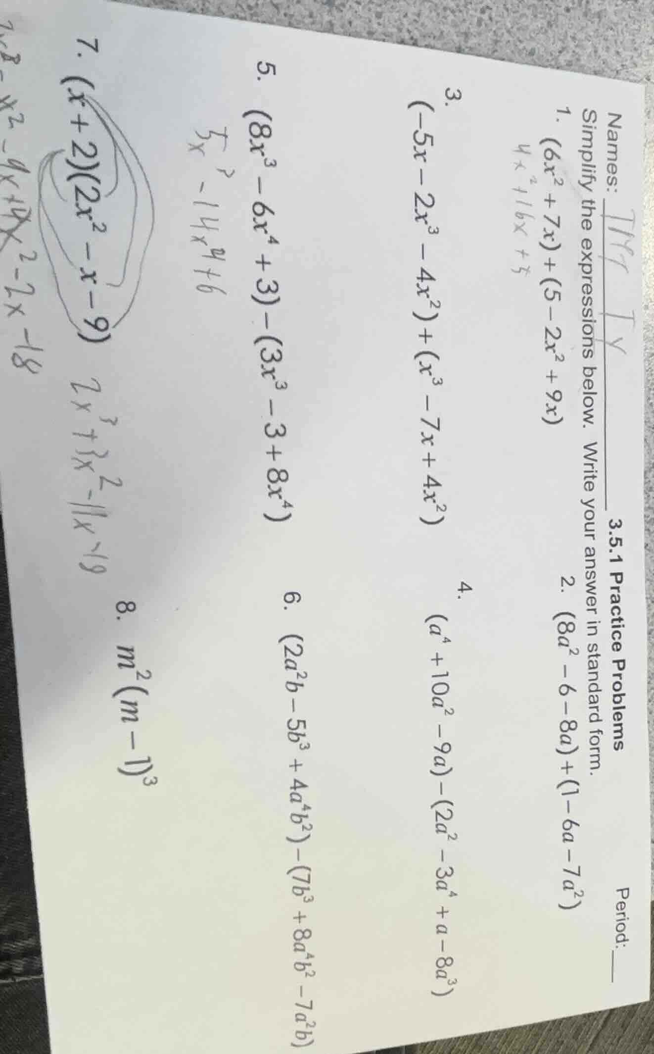 names: 3.5.1 practice problems simplify the expressions below. write yo…