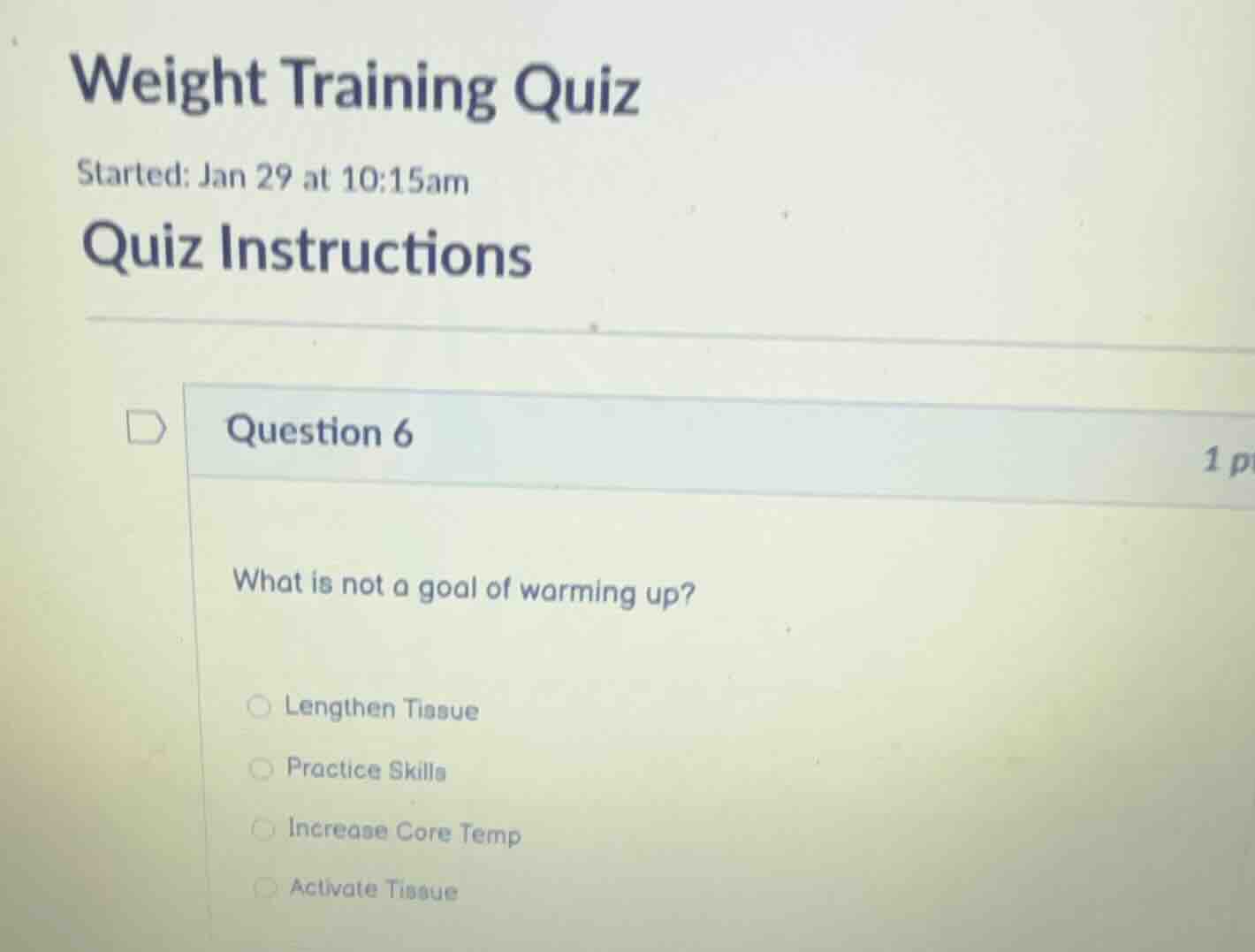 weight training quiz started: jan 29 at 10:15am quiz instructions quest…