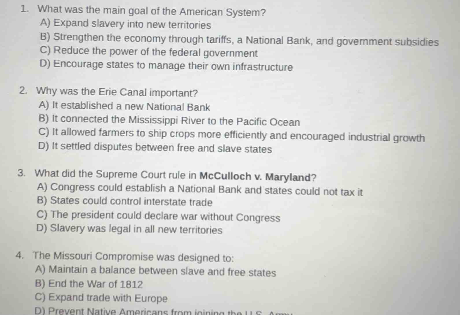 1. what was the main goal of the american system? a) expand slavery int…