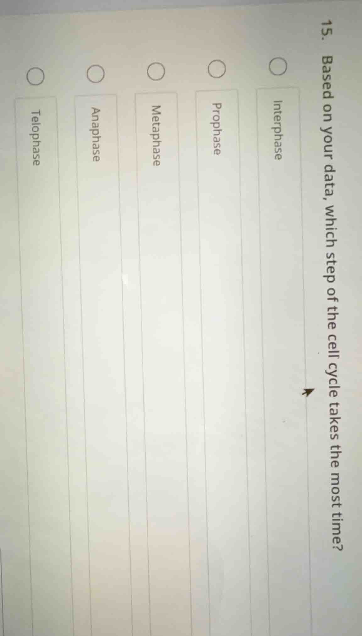 15. based on your data, which step of the cell cycle takes the most tim…