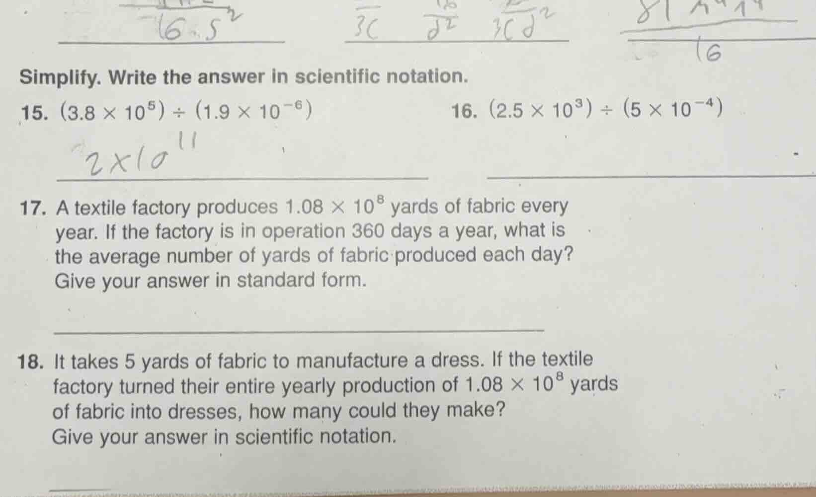 simplify. write the answer in scientific notation. 15. $(3.8 \\times 10…