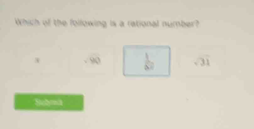 which of the following is a rational number?\ \\( \\pi \\) \\( \\sqrt{9…