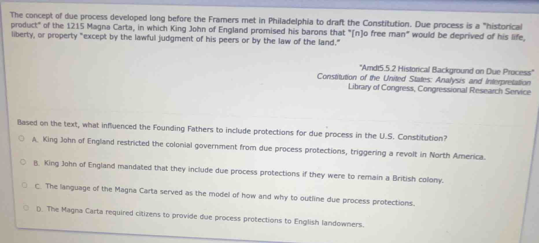 the concept of due process developed long before the framers met in phi…