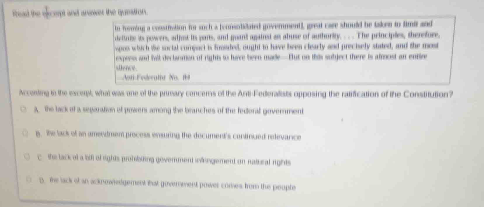 read the excerpt and answer the question. in forming a constitution for…