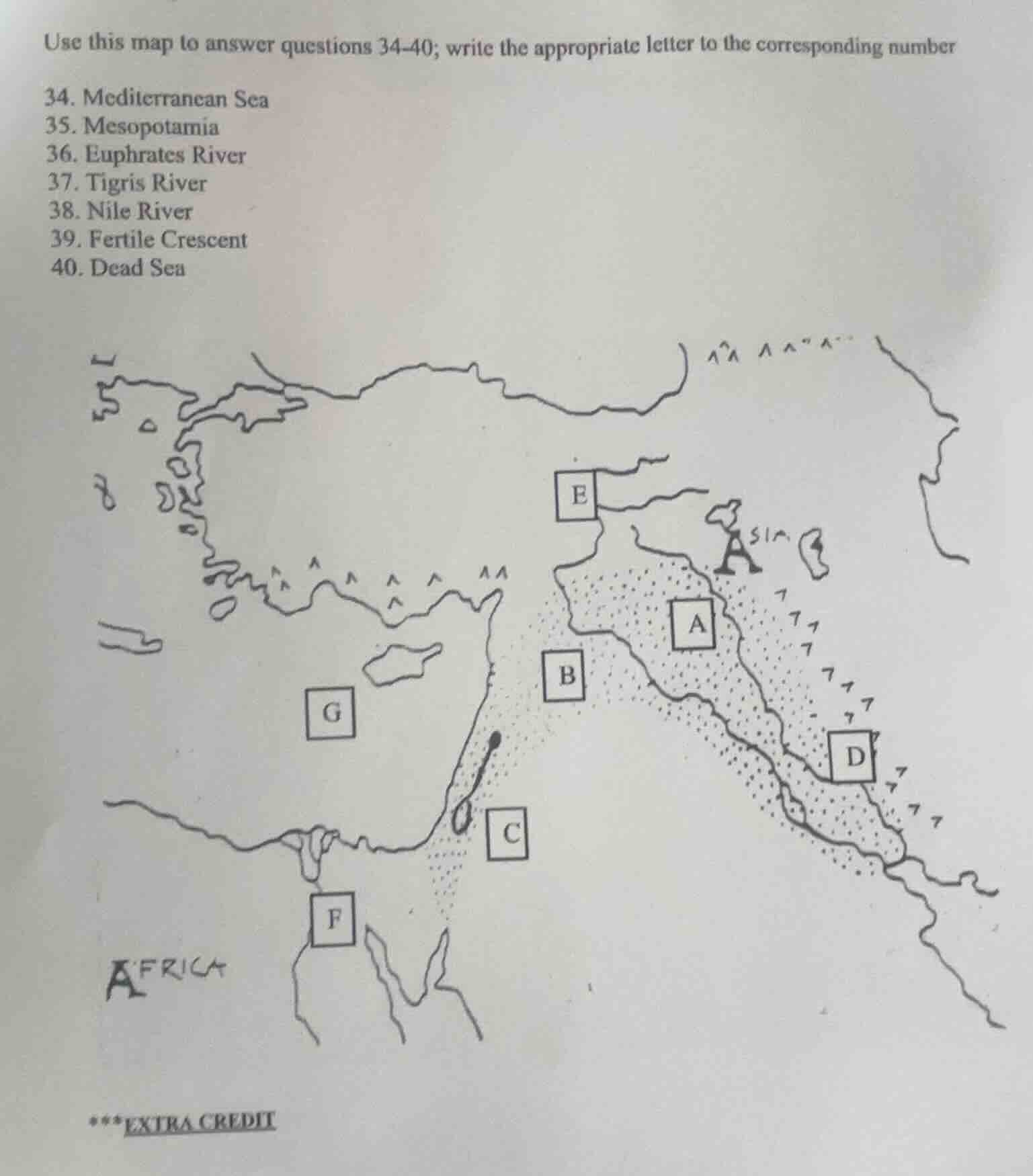 use this map to answer questions 34-40; write the appropriate letter to…