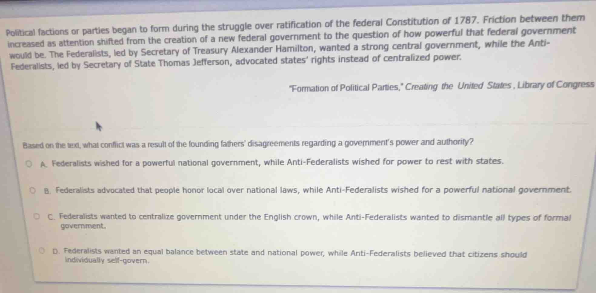 political factions or parties began to form during the struggle over ra…