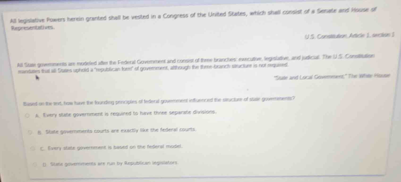 all legislative powers herein granted shall be vested in a congress of …