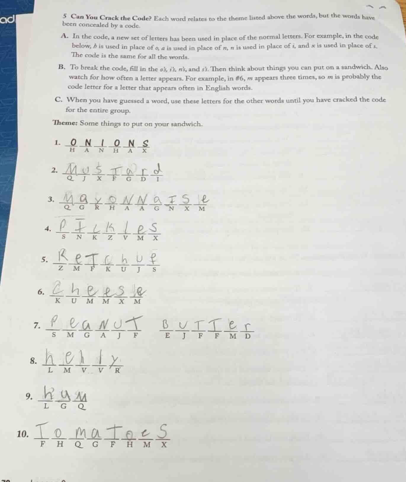 5 can you crack the code? each word relates to the theme listed above t…