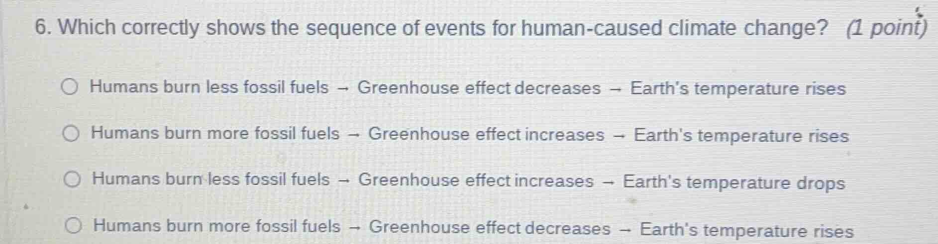 6. which correctly shows the sequence of events for human - caused clim…