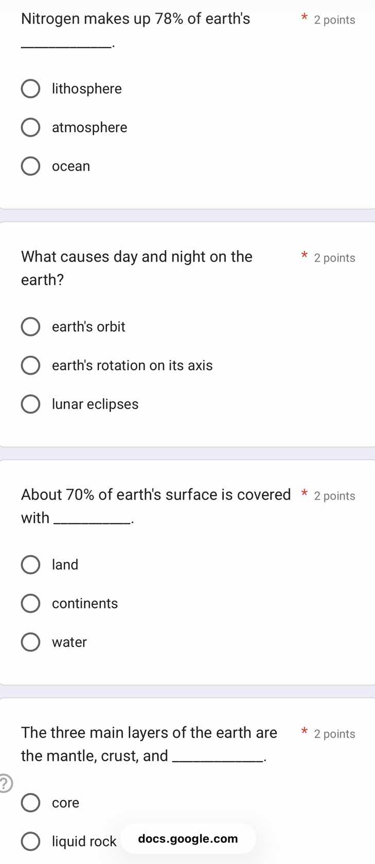 nitrogen makes up 78% of earths _______. lithosphere atmosphere ocean w…
