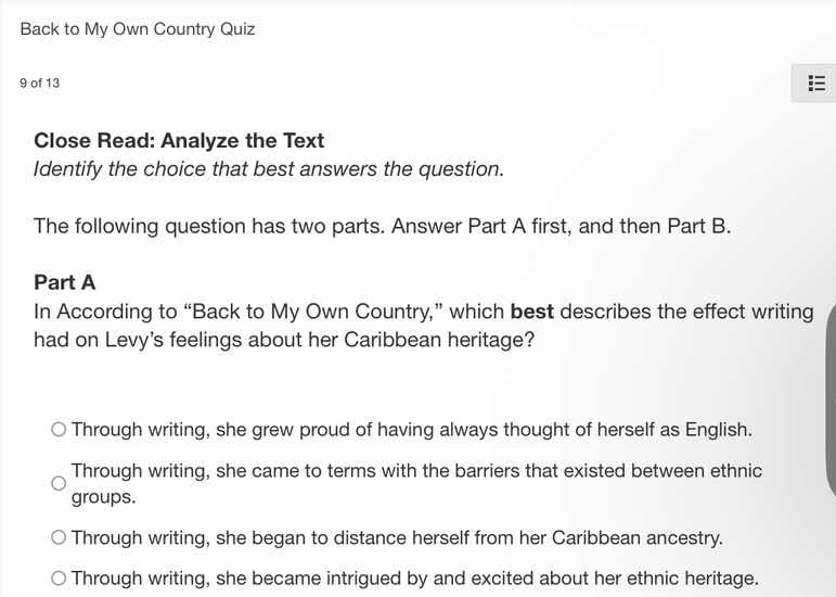 back to my own country quiz 9 of 13 close read: analyze the text identi…