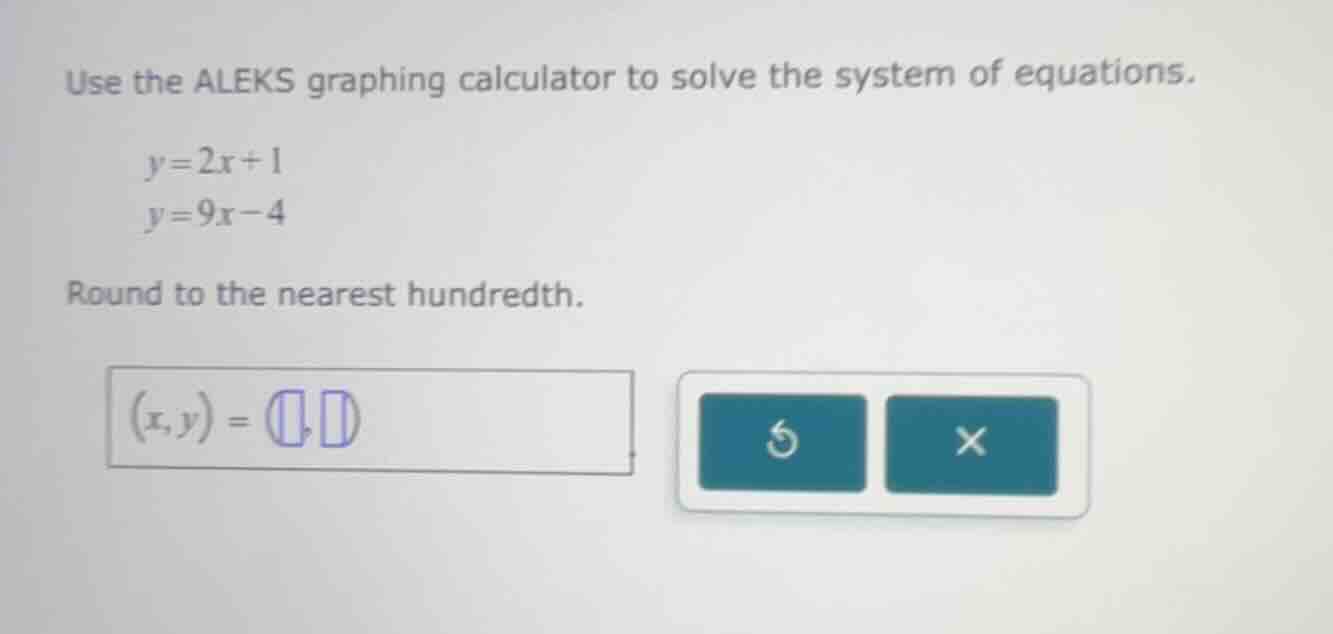 use the aleks graphing calculator to solve the system of equations. y=2…