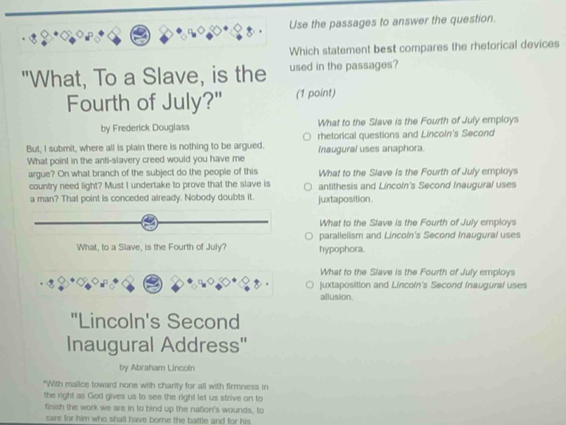 use the passages to answer the question. which statement best compares …