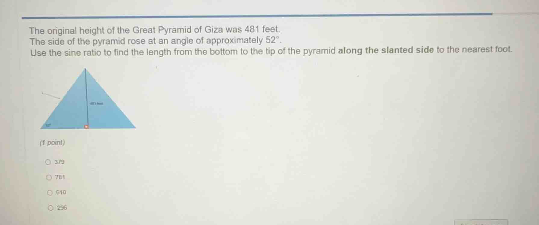 the original height of the great pyramid of giza was 481 feet. the side…
