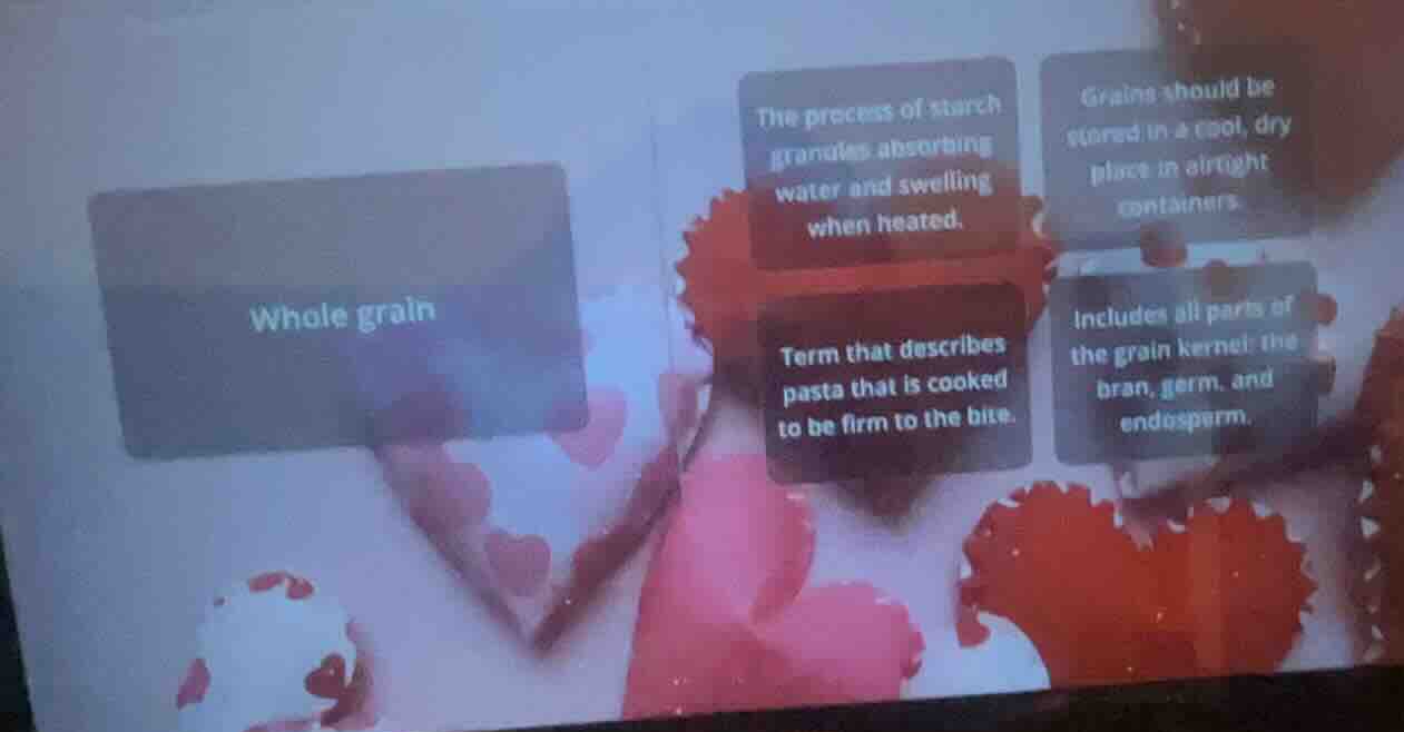 whole grain; the process of starch granules absorbing water and swellin…