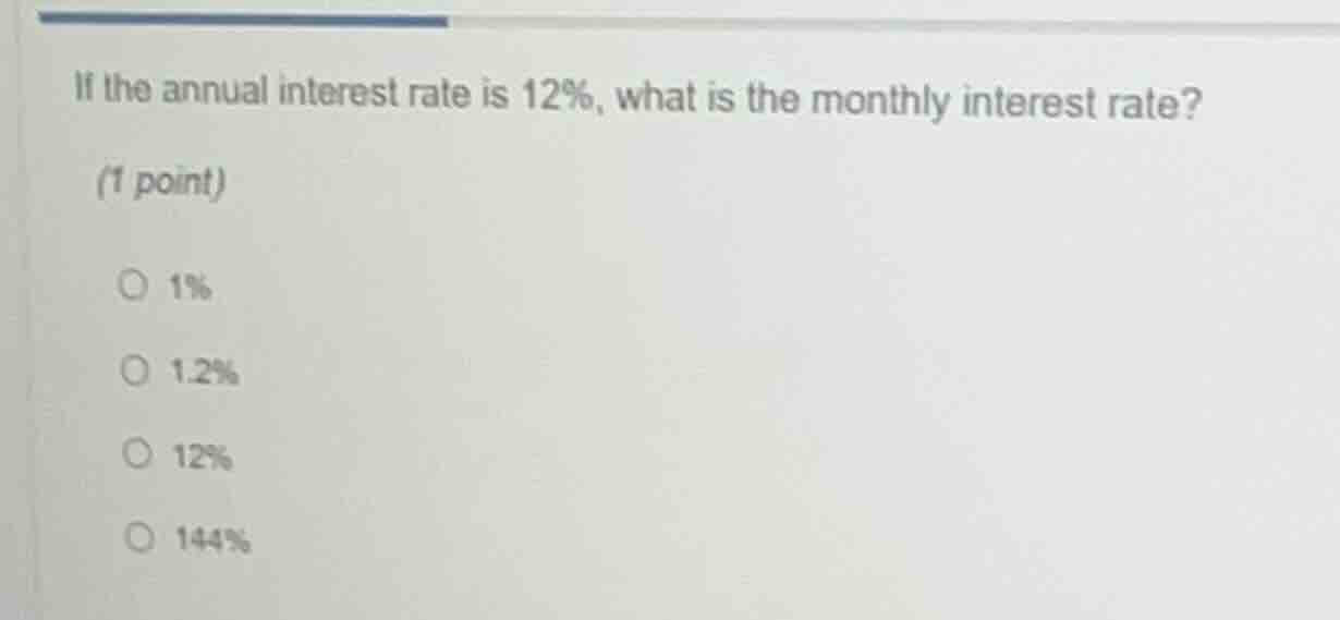 if the annual interest rate is 12%, what is the monthly interest rate? …