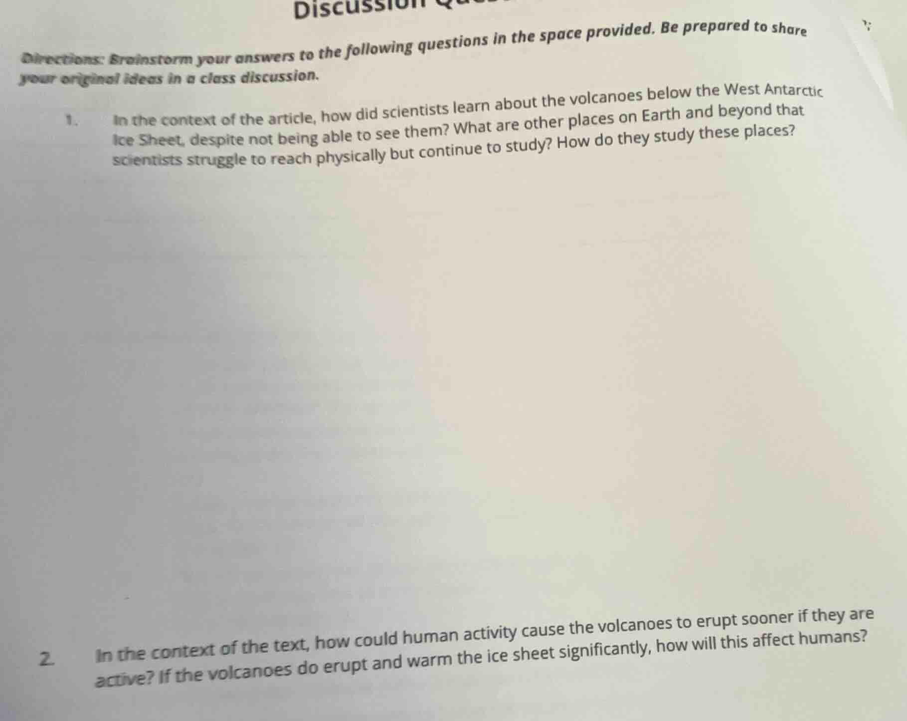 directions: brainstorm your answers to the following questions in the s…