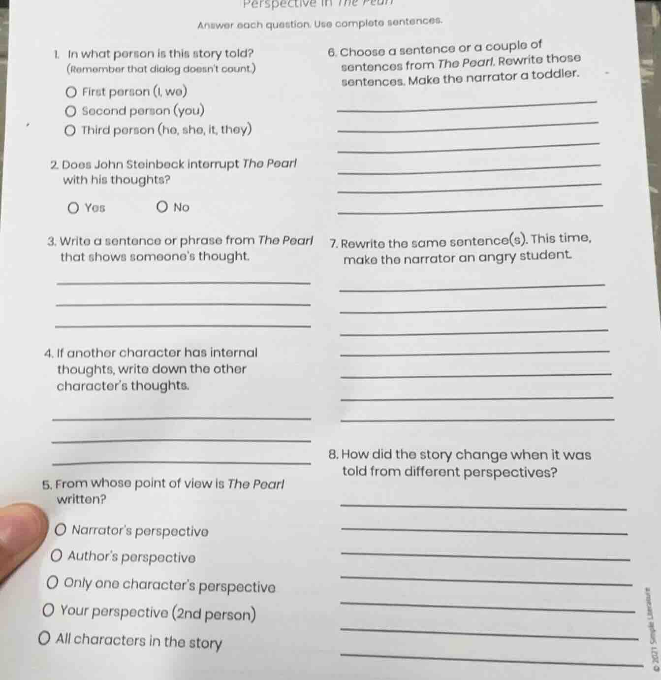 perspective in the pearl answer each question. use complete sentences. …