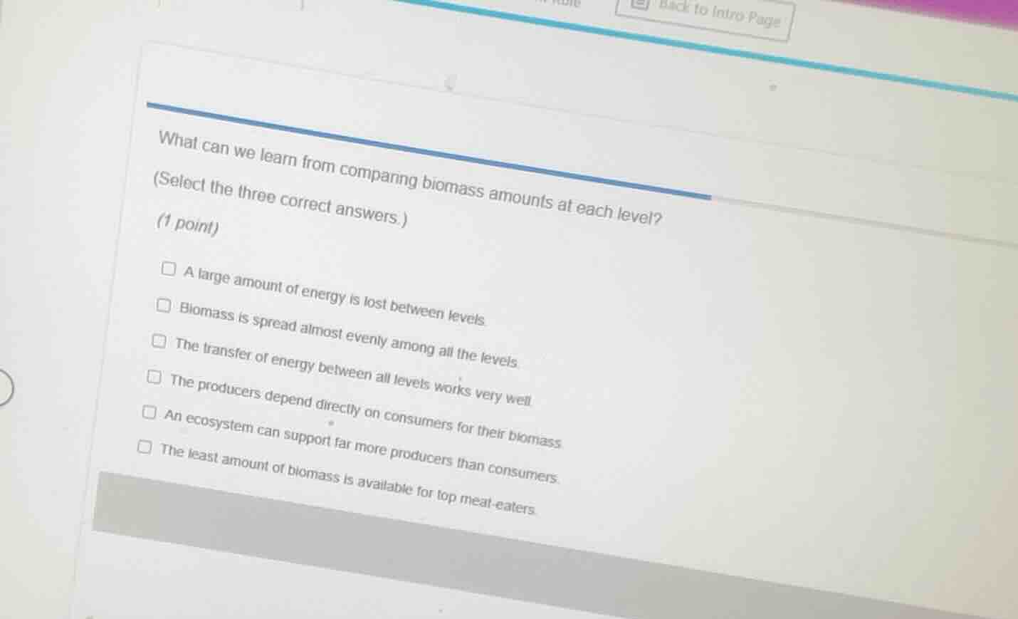 what can we learn from comparing biomass amounts at each level? (select…