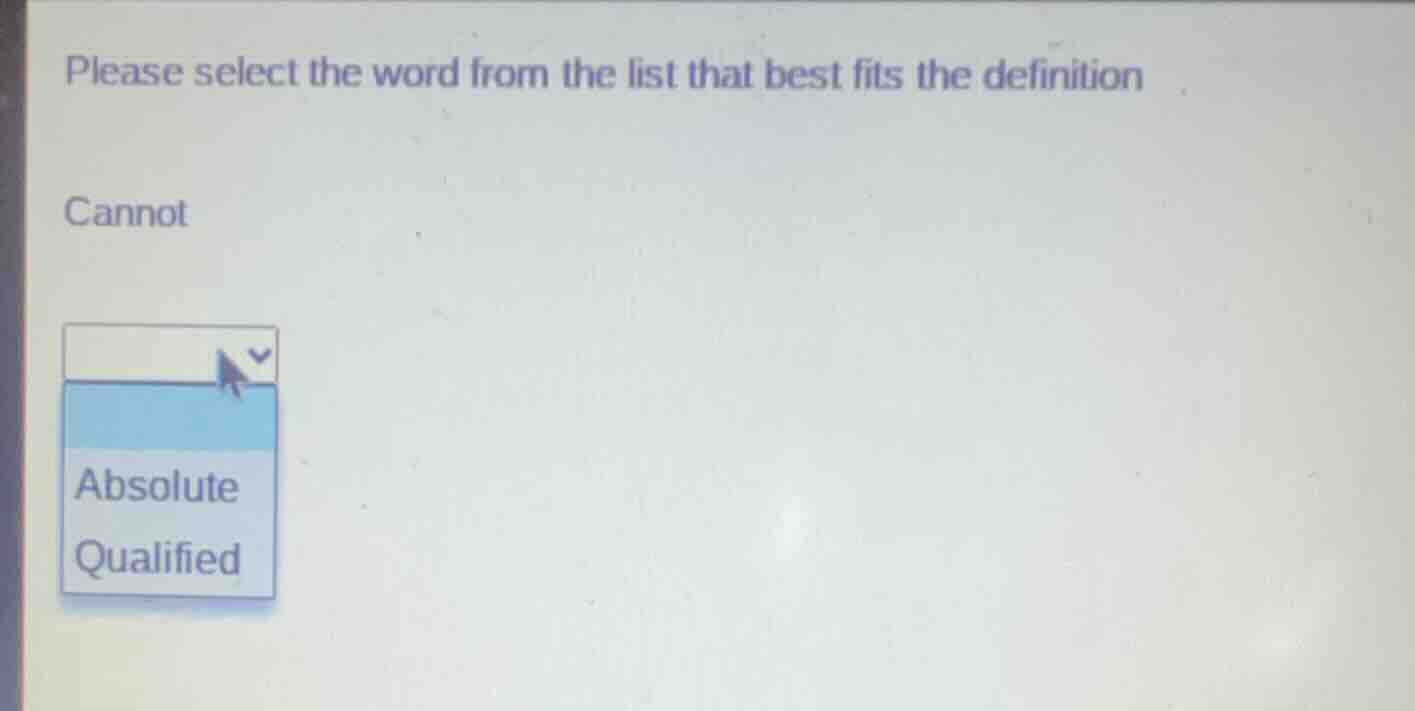 please select the word from the list that best fits the definition cann…