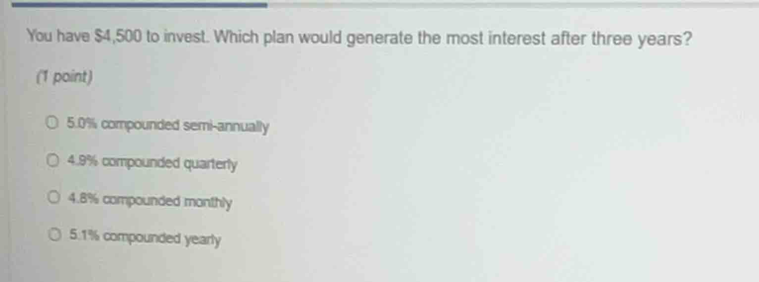 you have $4,500 to invest. which plan would generate the most interest …