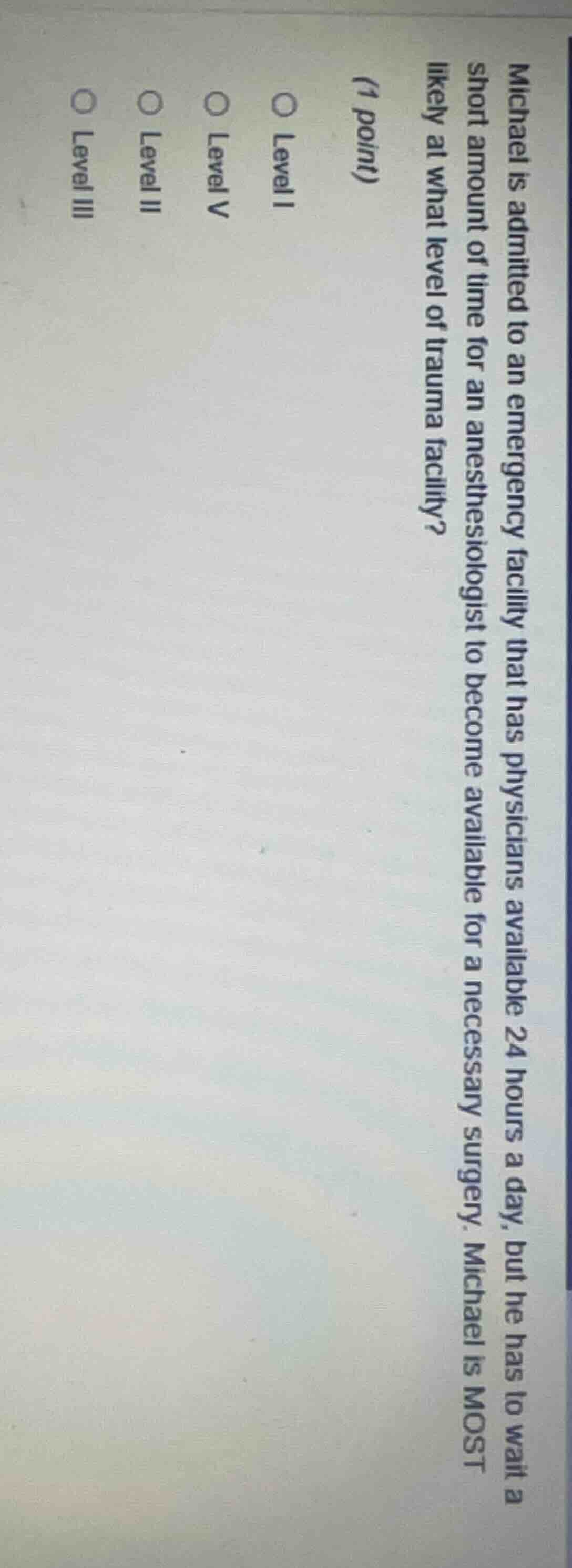 michael is admitted to an emergency facility that has physicians availa…