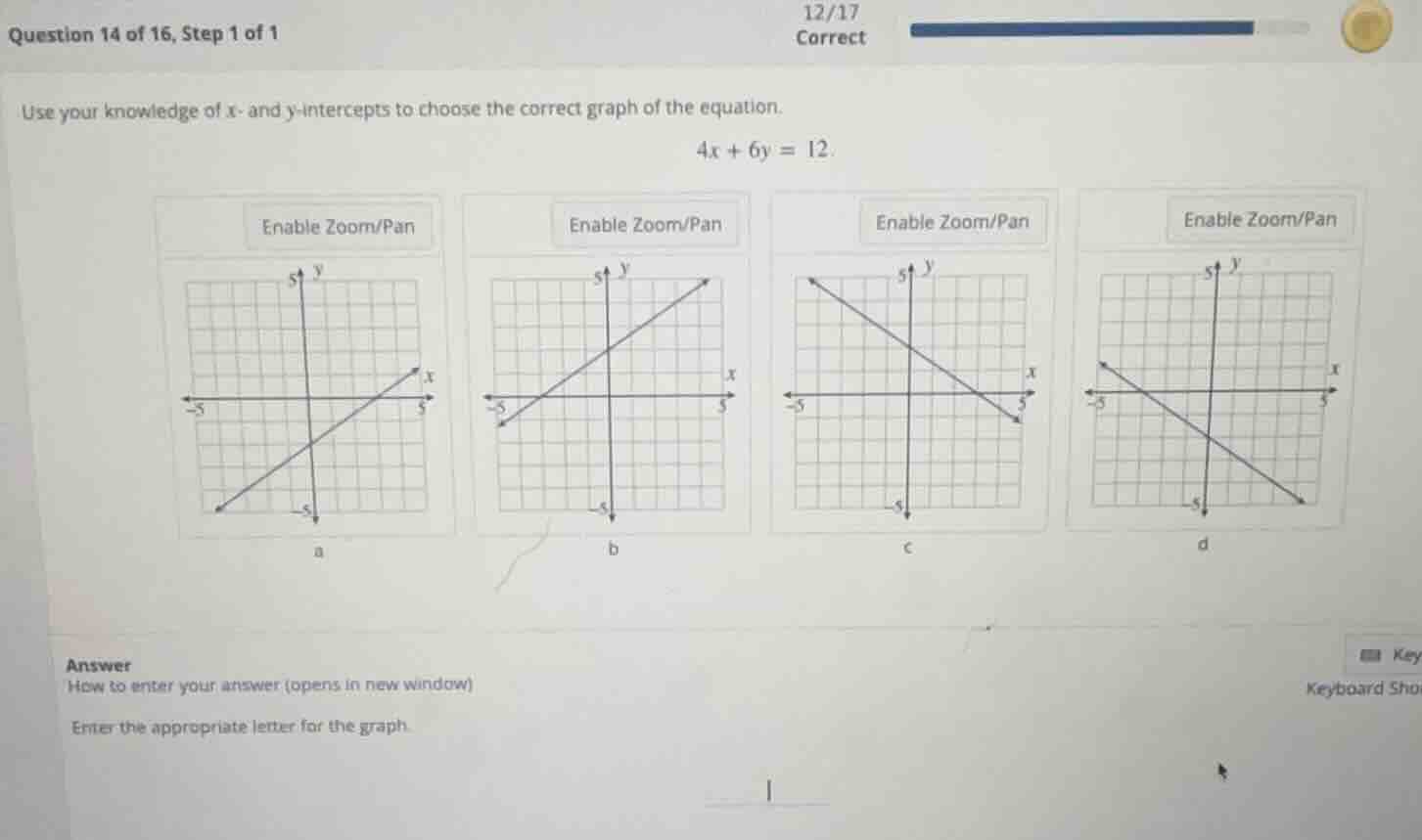 question 14 of 16, step 1 of 1 use your knowledge of x - and y - interc…