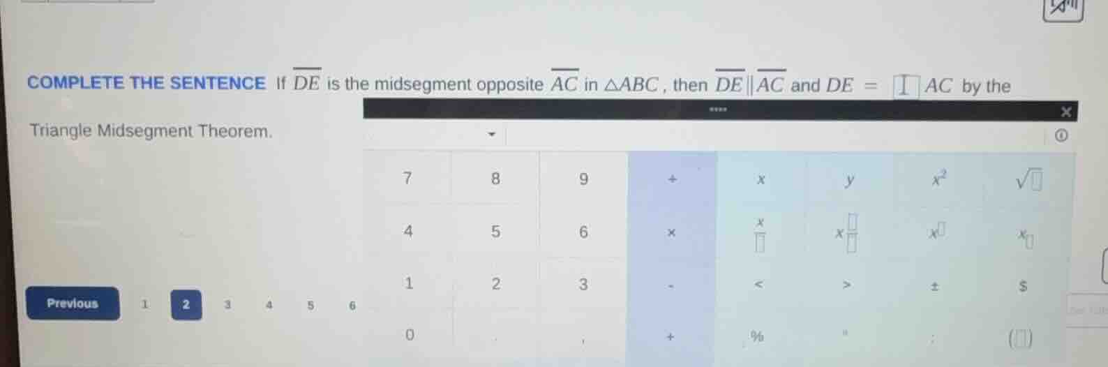 complete the sentence if \\(\\overline{de}\\) is the midsegment opposit…