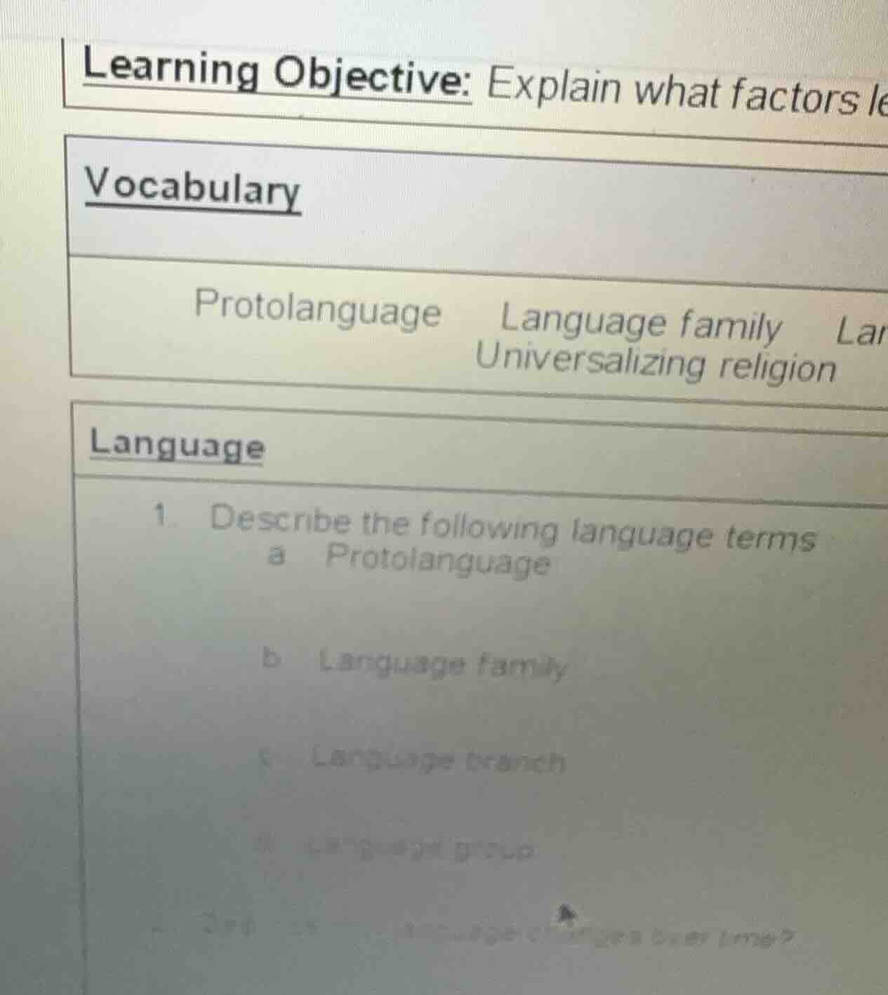 learning objective: explain what factors le vocabulary protolanguage la…