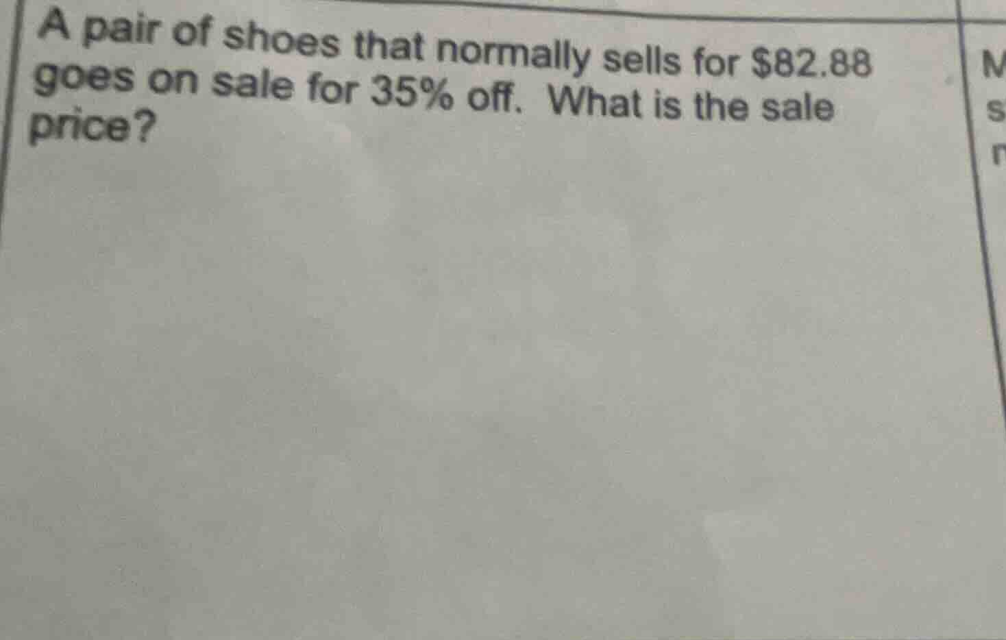 a pair of shoes that normally sells for $82.88 goes on sale for 35% off…