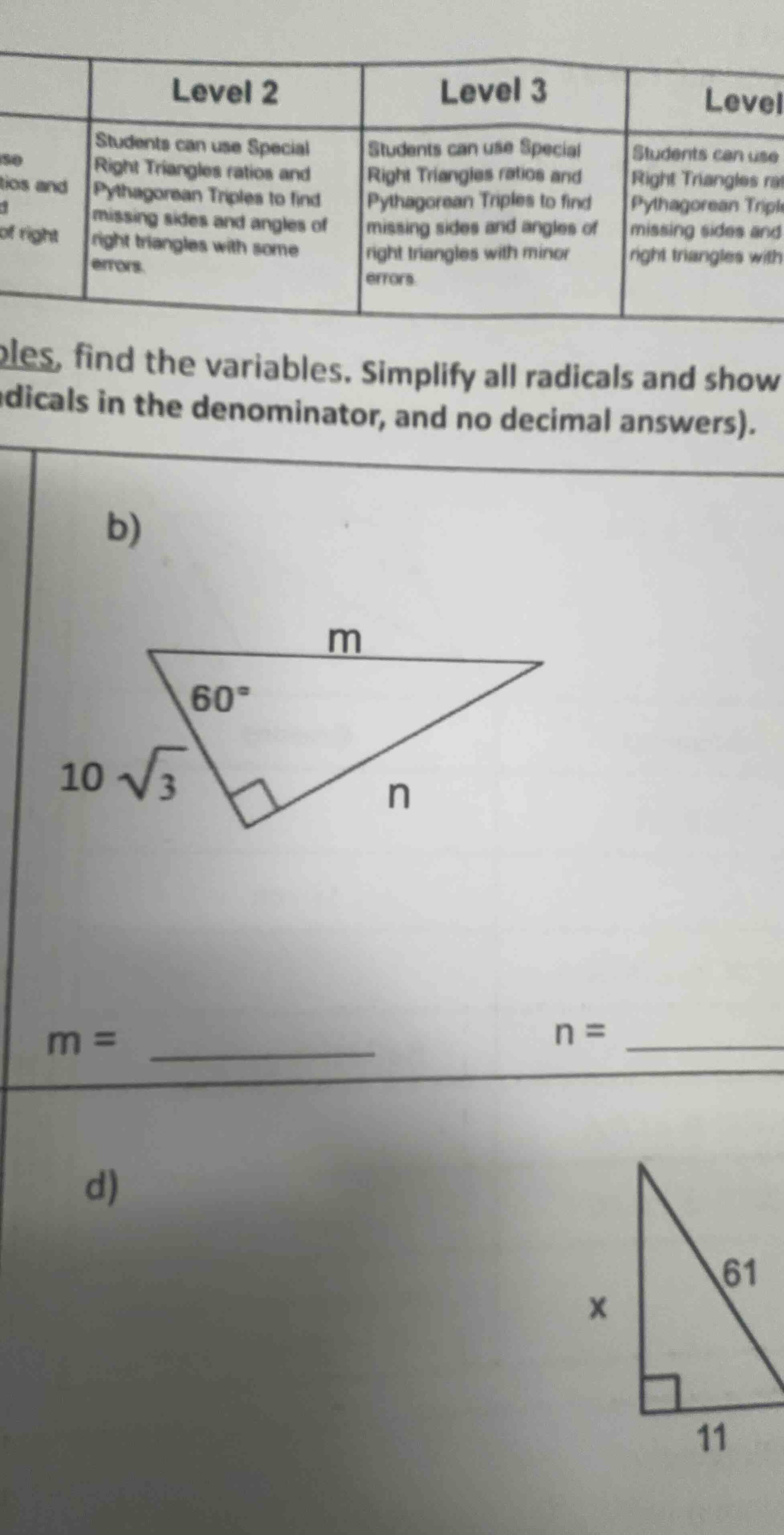 ples, find the variables. simplify all radicals and show dicals in the …