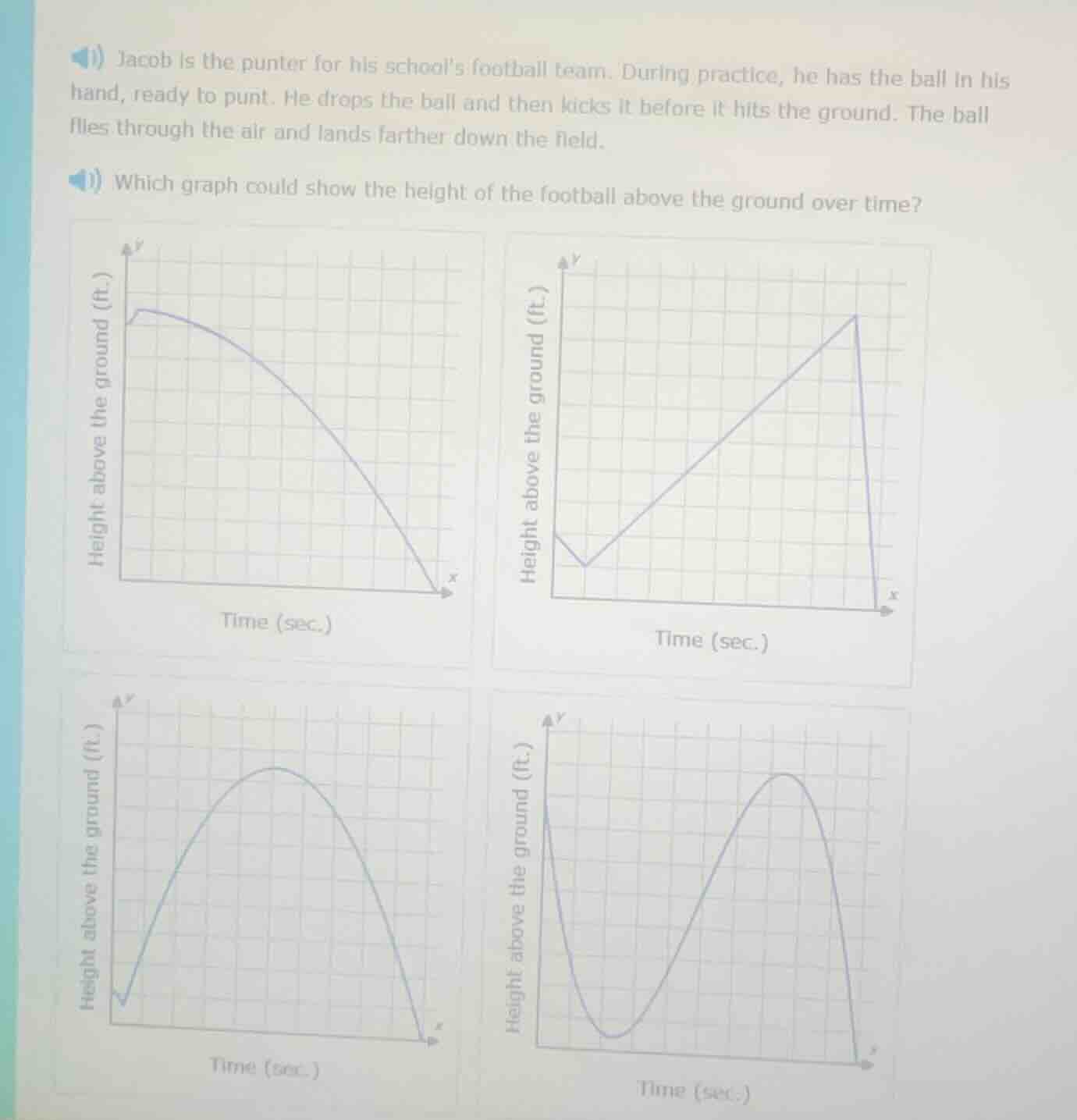 jacob is the punter for his schools football team. during practice, he …