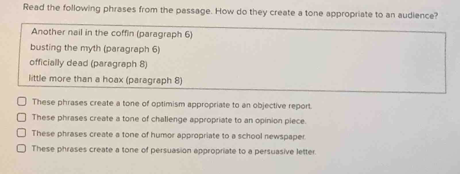 read the following phrases from the passage. how do they create a tone …
