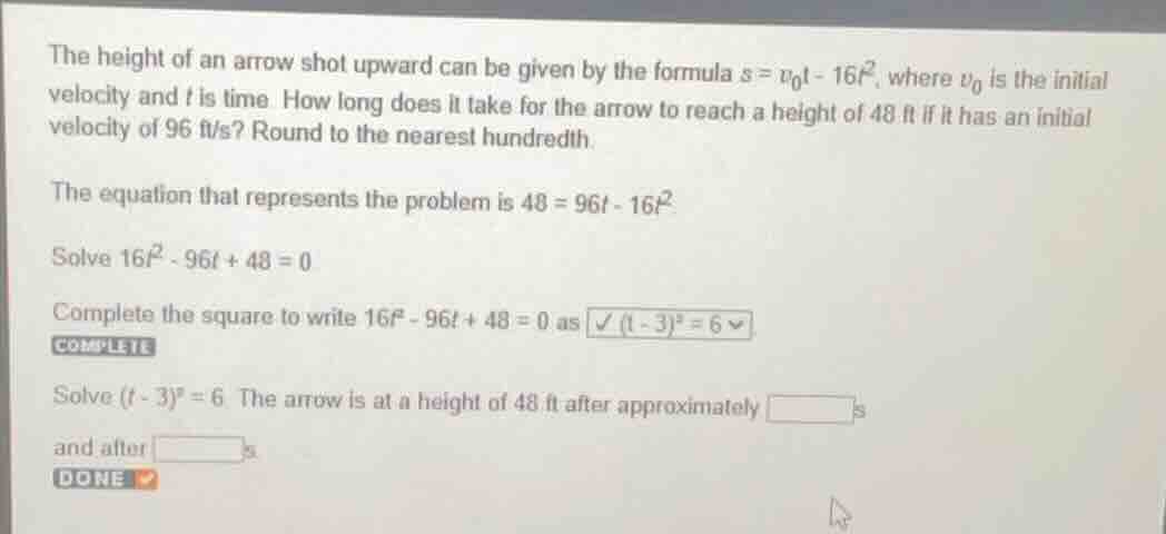 the height of an arrow shot upward can be given by the formula $s = v_0…