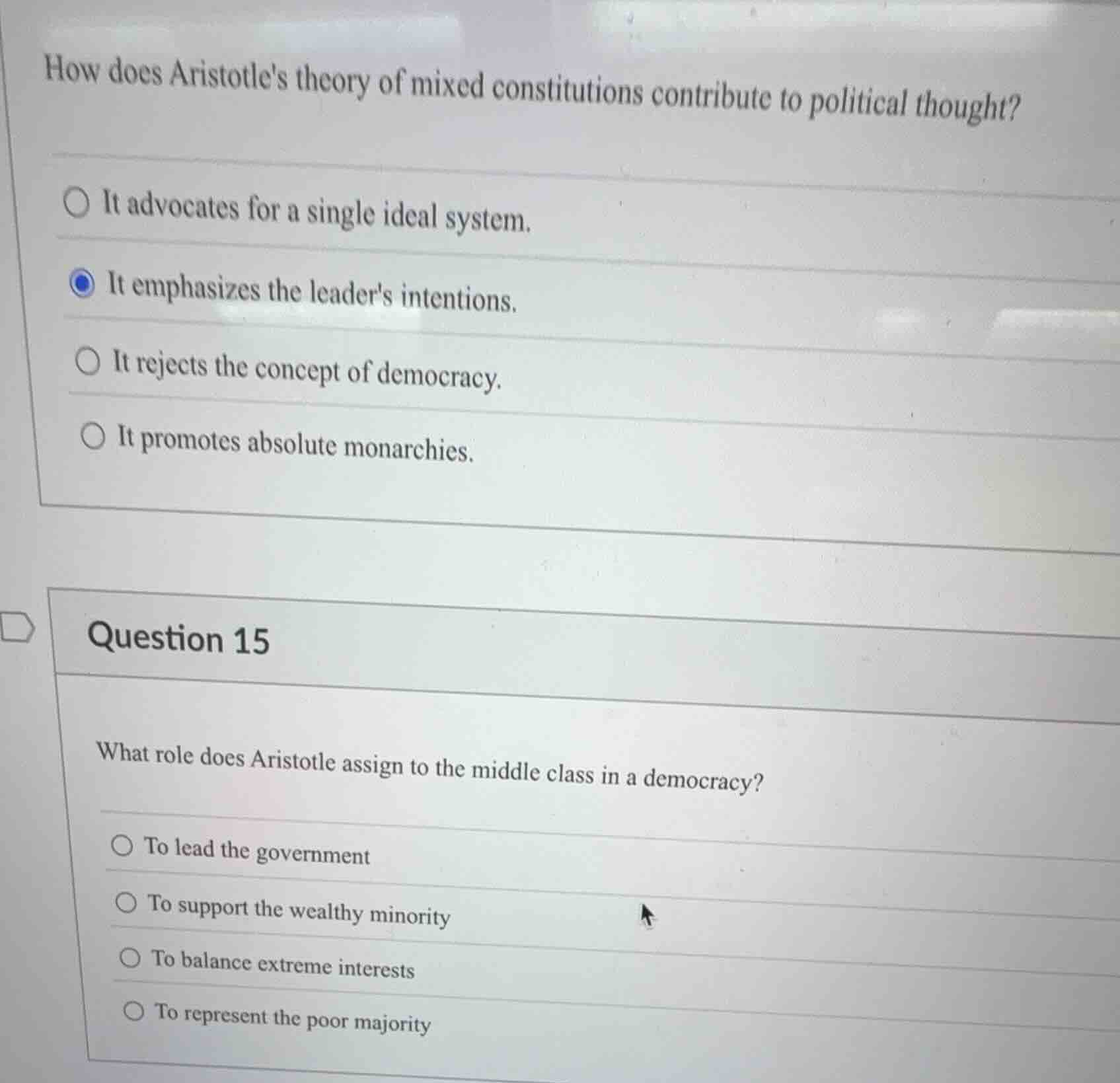 how does aristotles theory of mixed constitutions contribute to politic…