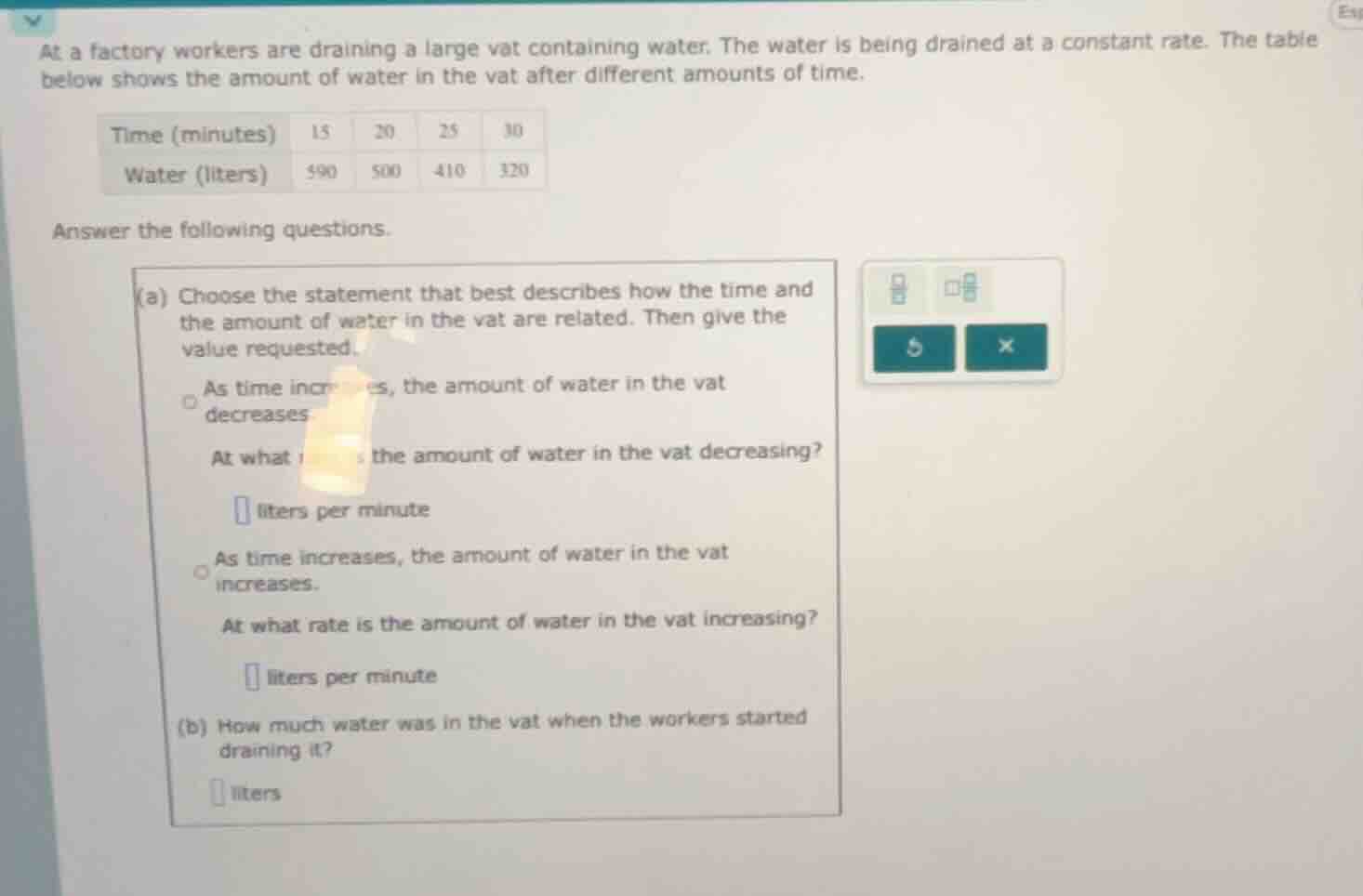 at a factory workers are draining a large vat containing water. the wat…