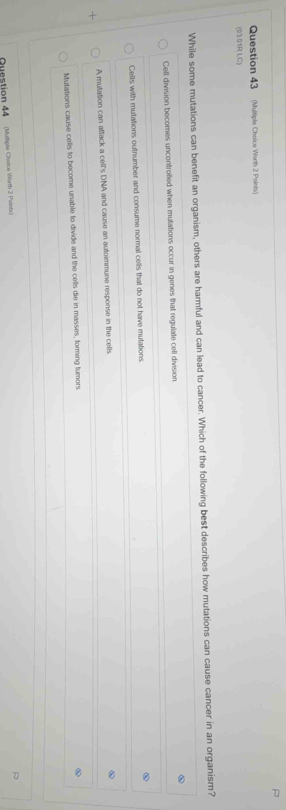question 43 (multiple choice worth 2 points) (03.04rlc) while some muta…