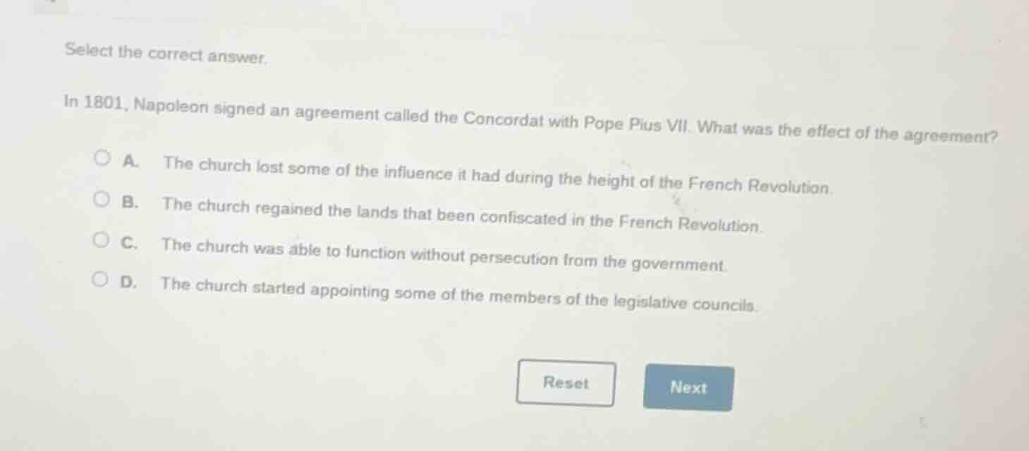 select the correct answer. in 1801, napoleon signed an agreement called…