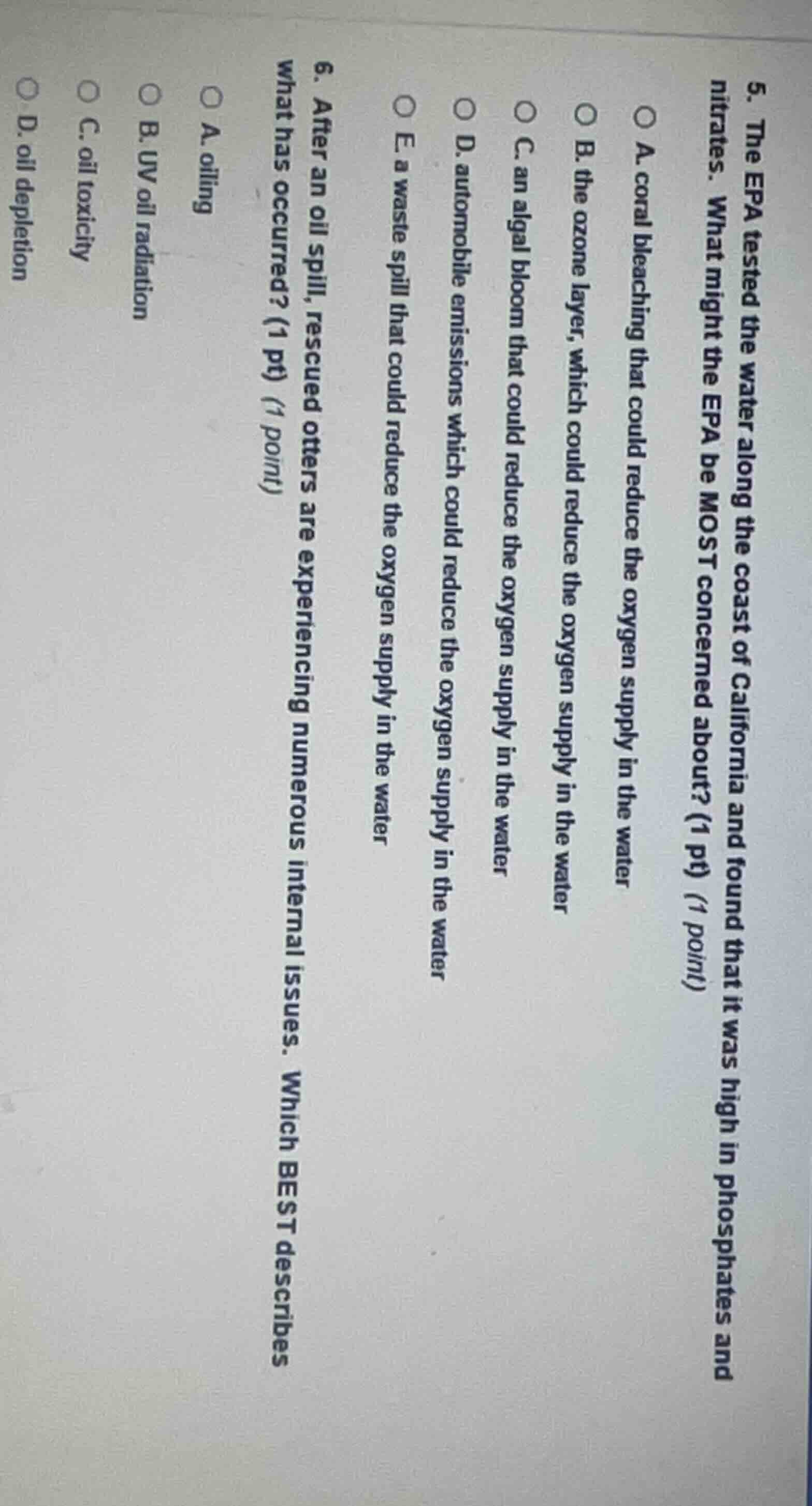 5. the epa tested the water along the coast of california and found tha…